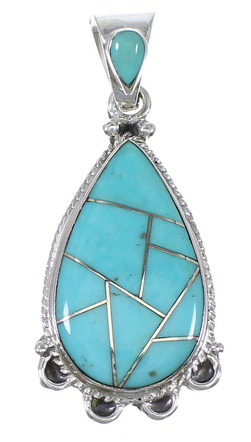 Turquoise Inlay Sterling Silver Southwest Pendant QX77425
